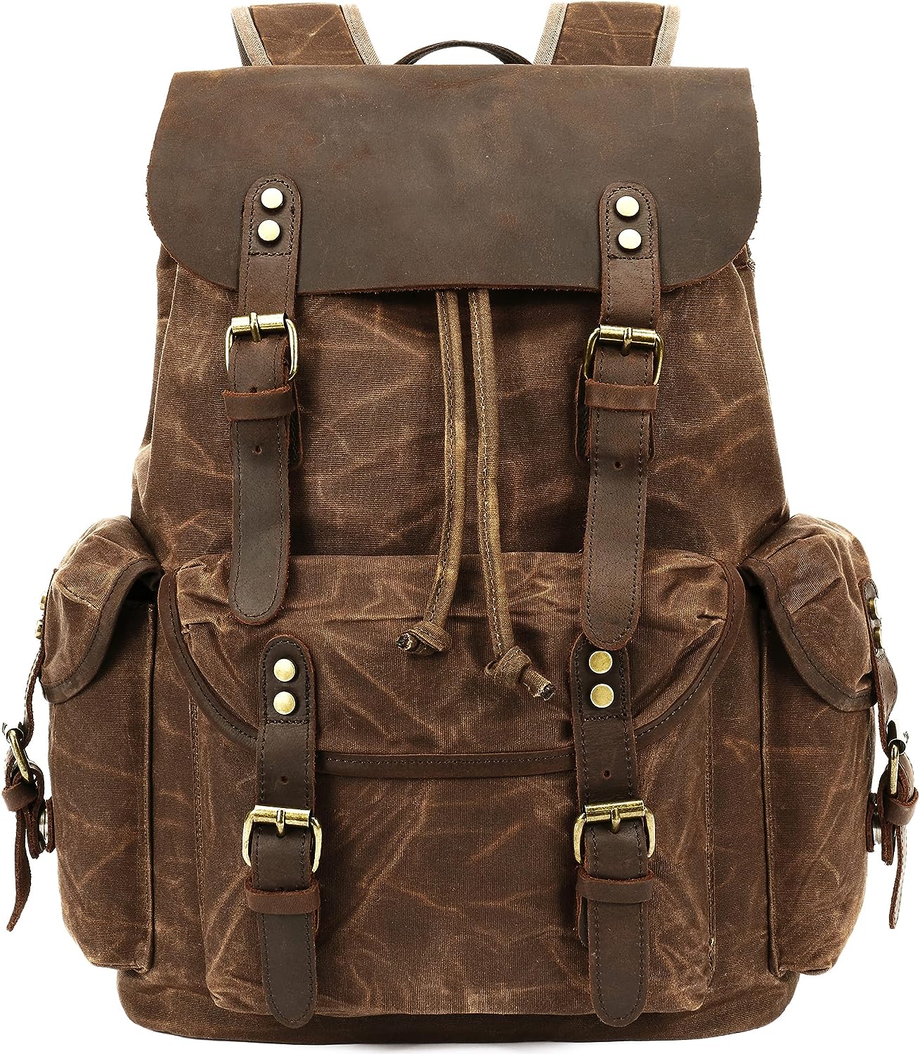 Rugged Leather and Waxed Canvas Backpack